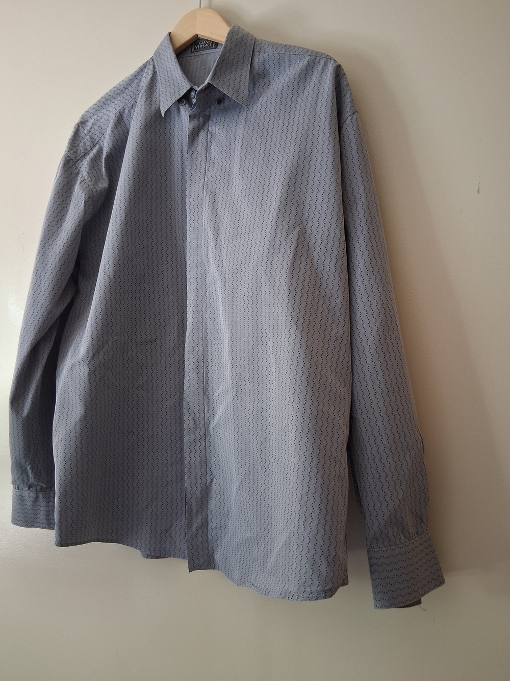Gianni Versace Gray Patterned Long-Sleeve Dress Shirt Vintage Y2K  (Size XL)